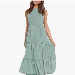 ZESICA Summer Casual Sleeveless Crew Neck Smocked Tiered A Line Midi Dress
Xl